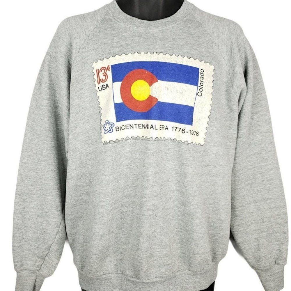Colorado State Flag Stamp Sweatshirt Vintage 90s Bicentennial Made In USA Mens